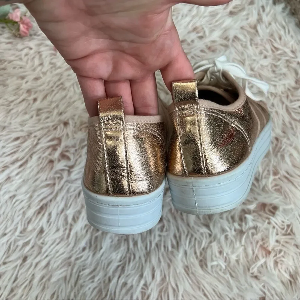 Qupid‎ Maniac-17 Rose Gold Metallic Distressed Flatform Creeper Sneakers Sz 8
